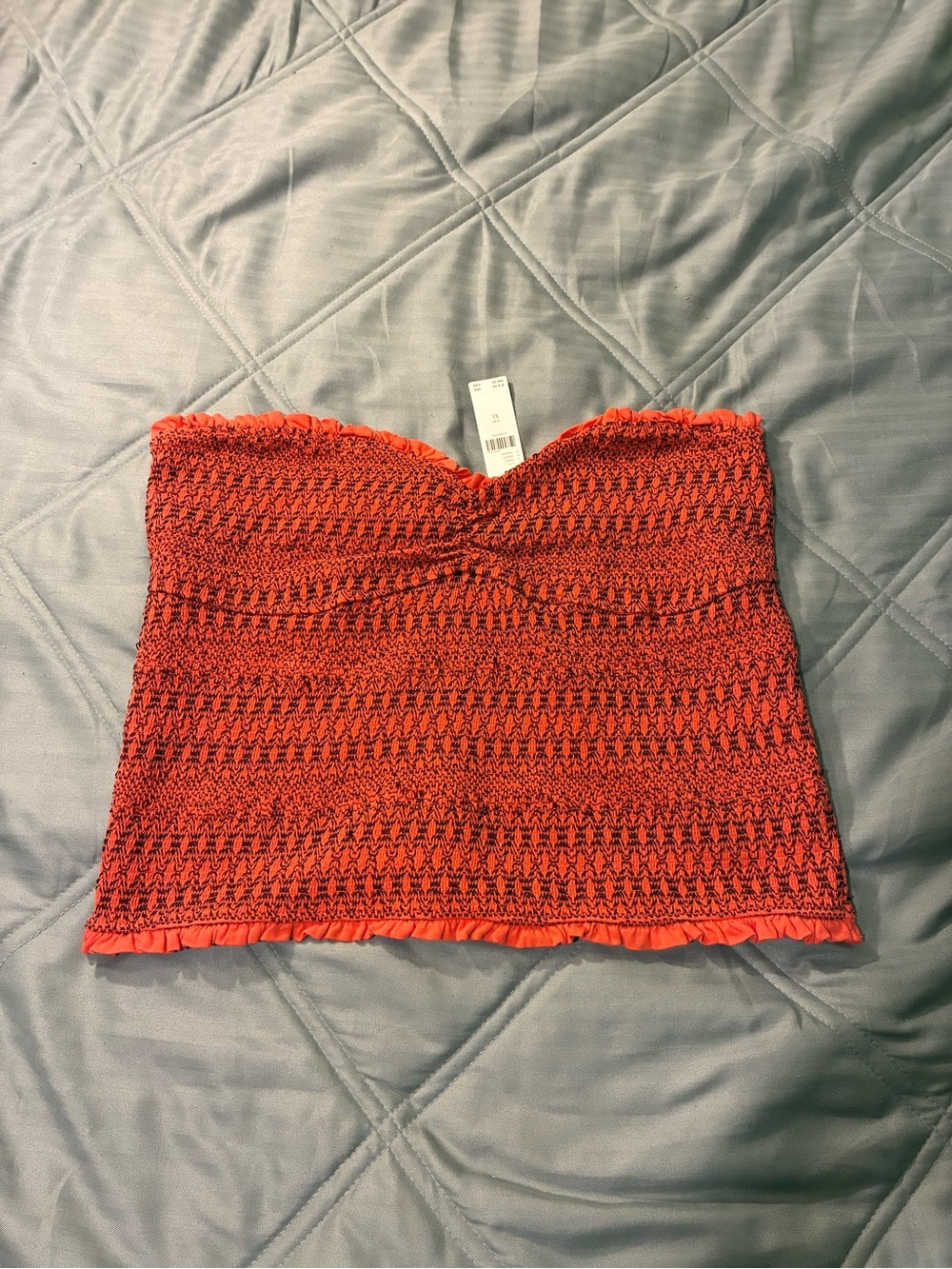Anthropologie Red Smocked Strapless Crop Top